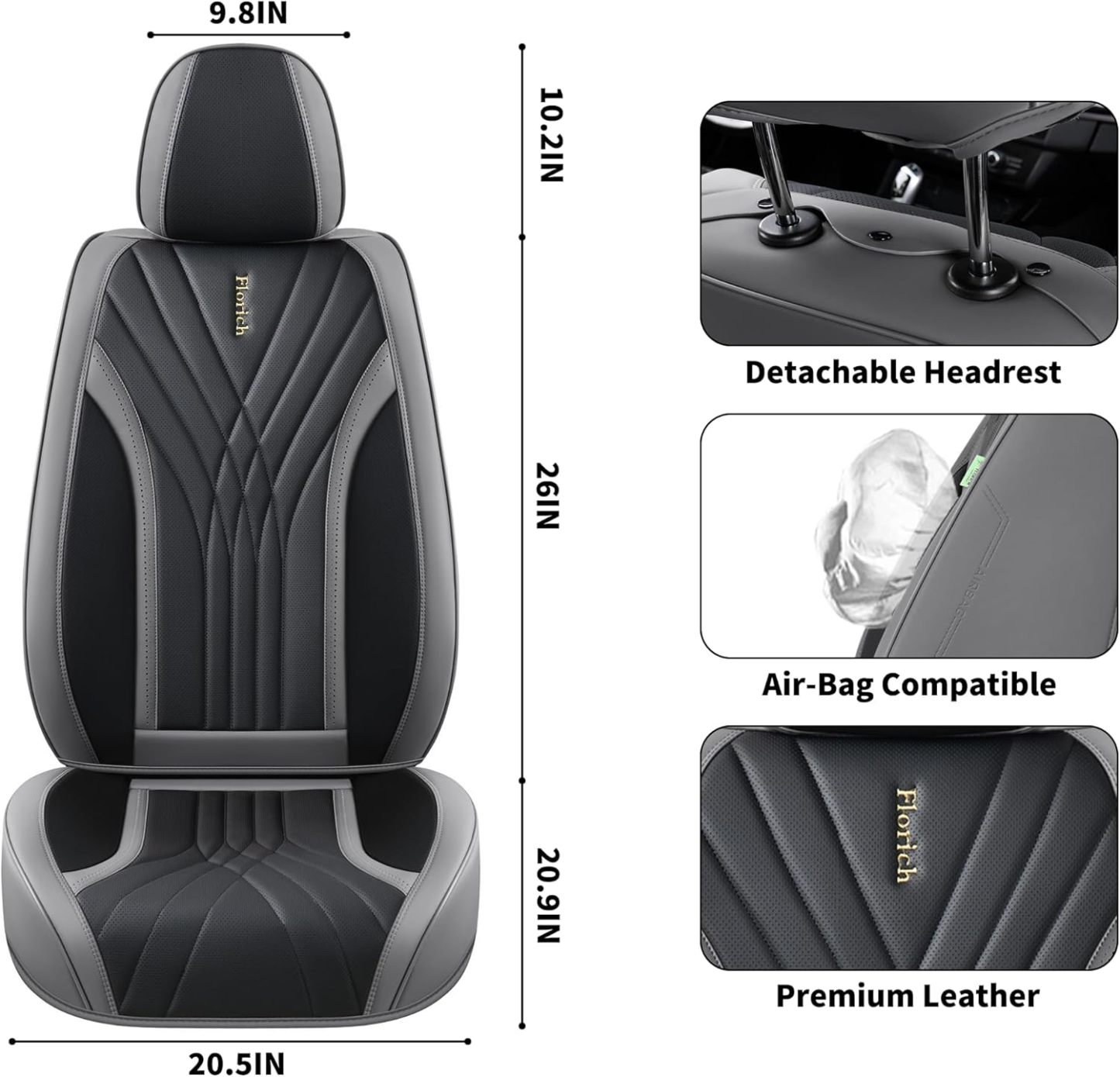 FLORICH - Juego completo de fundas de asiento de piel, fundas universales para 5 asientos, protector de asiento de coche, cojín de piel para asiento de coche, fundas de asiento de automóvil marrones,