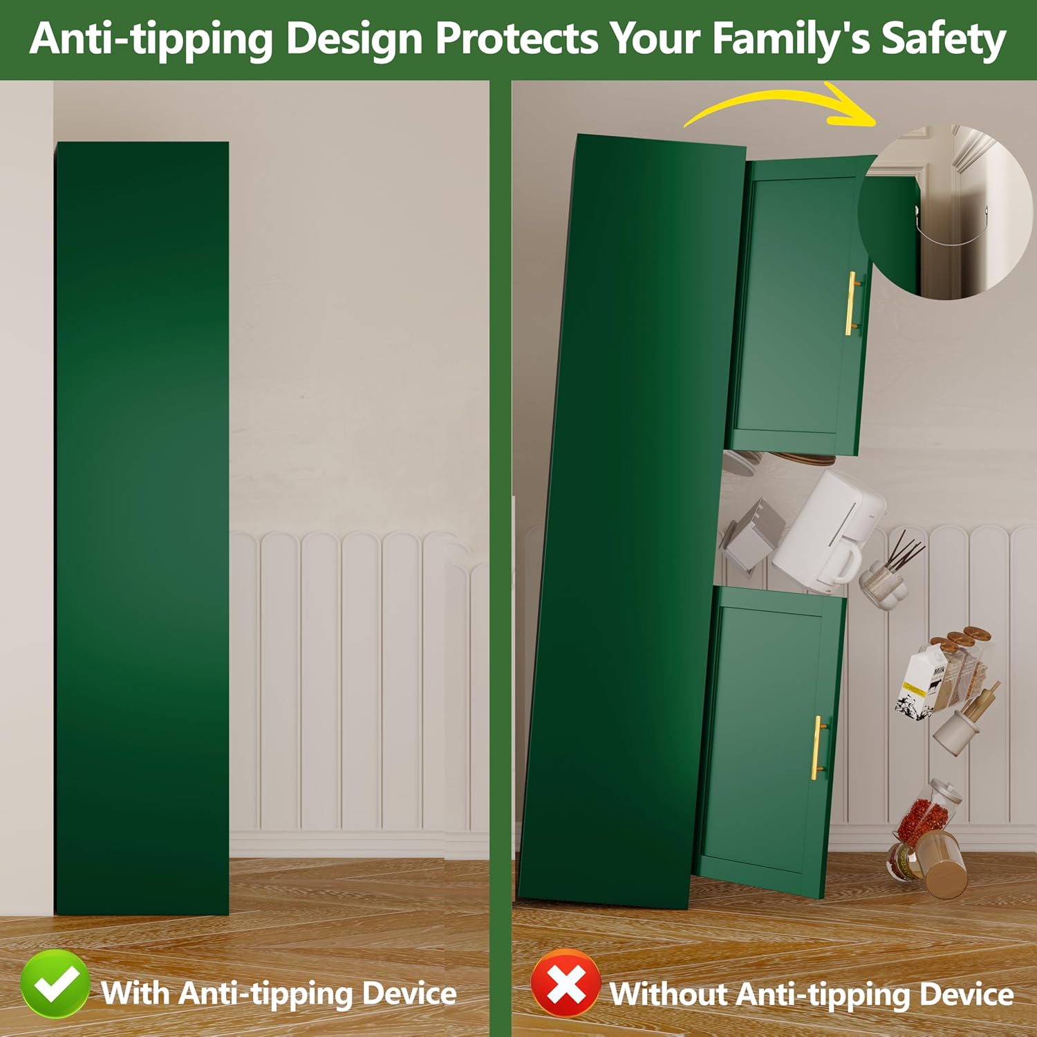 Ckzbx Gabinete de cocina de metal de 61 pulgadas de alto con 4 puertas, armarios de baño, 2 estantes ajustables para cocina, oficina en casa, sala de estar, comedor (negro)