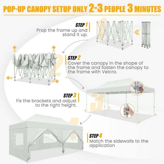10'x20' Pop up Canopy Tent Heavy Duty Party Tent with 6 Removable Sidewalls, Outdoor Waterproof & Party Wedding Gazebo with Roller Bag, 4 Sandbag