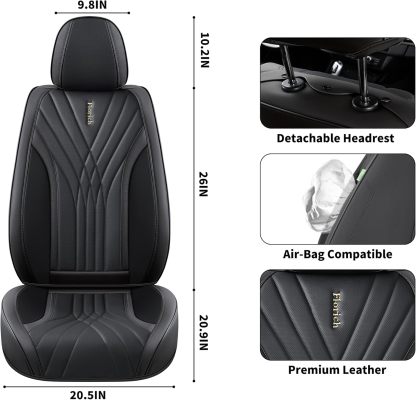 FLORICH - Juego completo de fundas de asiento de piel, fundas universales para 5 asientos, protector de asiento de coche, cojín de piel para asiento de coche, fundas de asiento de automóvil marrones,
