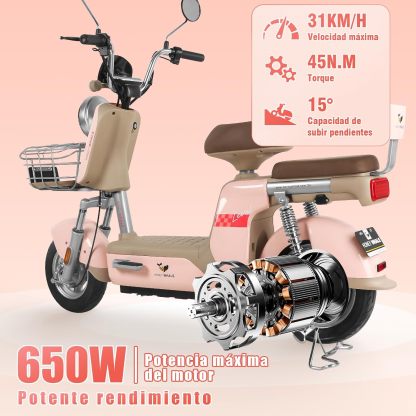 HONEYWHALE U3 PRO Bicicleta Electrica para Adultos, Moto Electrica con Alarma, Potencia Motor 650W-Max, Velocidad 31KM/H-Max, Autonomia 60KM, Bateria 20AH de Gran Capacidad