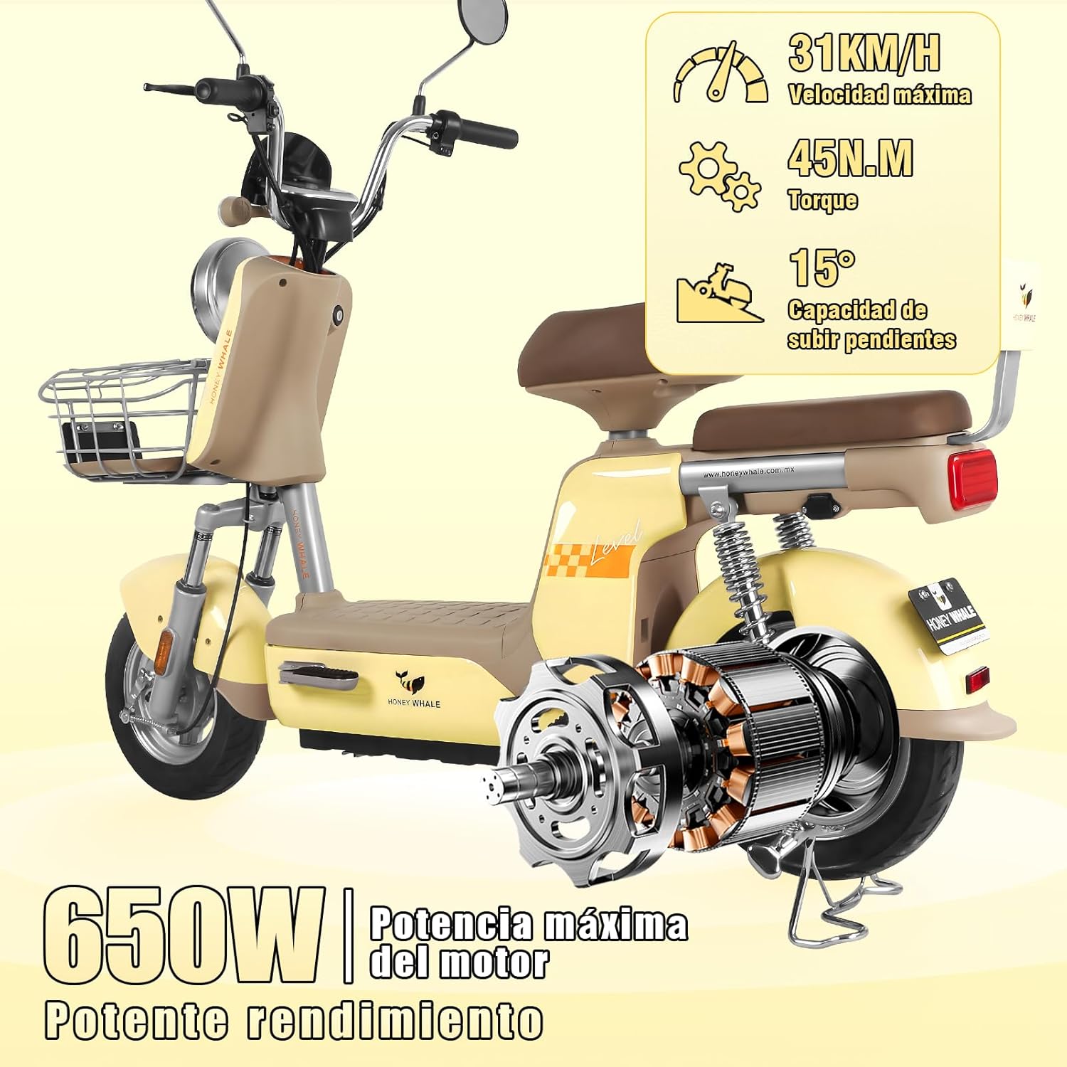HONEYWHALE U3 PRO Bicicleta Electrica para Adultos, Moto Electrica con Alarma, Potencia Motor 650W-Max, Velocidad 31KM/H-Max, Autonomia 60KM, Bateria 20AH de Gran Capacidad