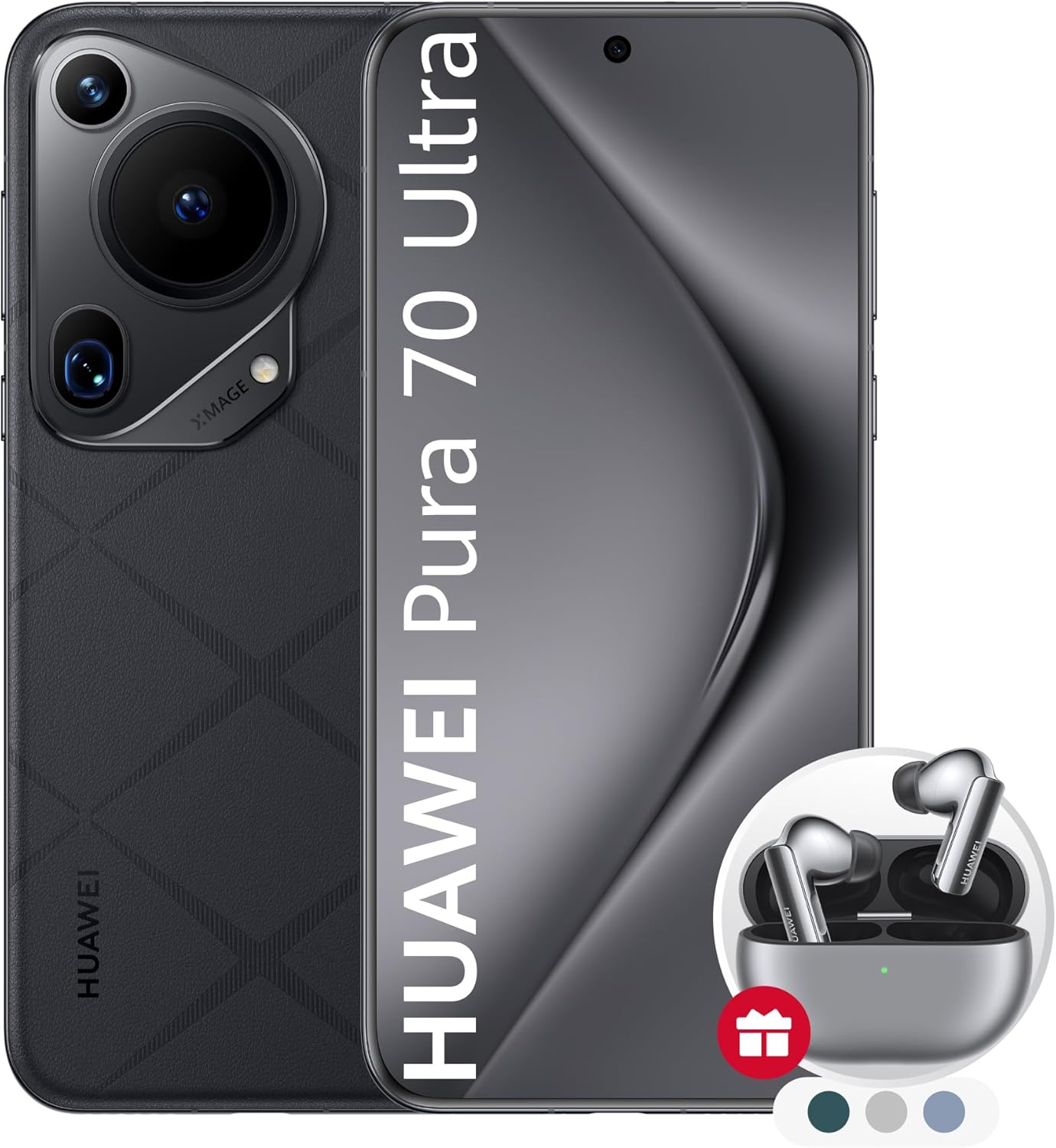 HUAWEI Pura 70 Ultra, 16GB+1TB, Instantánea ultrarrápida, Súper Macro con Ultra Iluminación, Cristal Kunlun Glass, Supercharge de 100 W, Batería de 5200mAh, Negro + FreeBuds Pro 3 (Color Aleatorio)