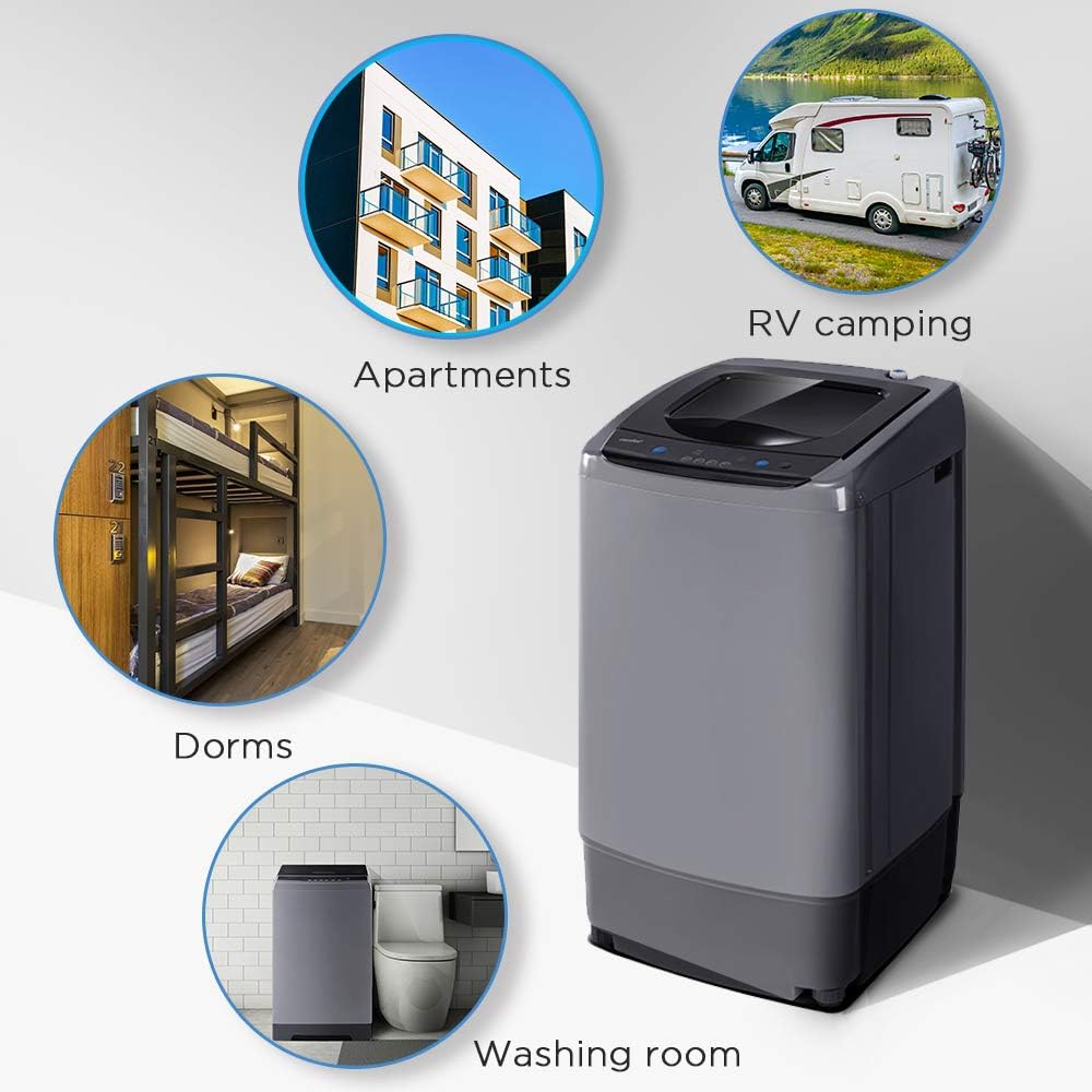 Comfee Lavadora portátil, lavadora compacta de 0.9 pies cúbicos con visualización LED, 5 ciclos de lavado, 2 rodillos integrados, lavadora completamente automática de ahorro de espacio