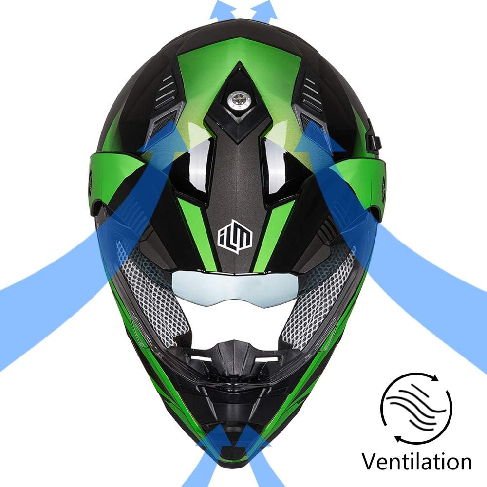 ILM - Casco deportivo doble para motocicleta, visor para el sol, casco para todoterreno, motocross, certificado por el DOT.