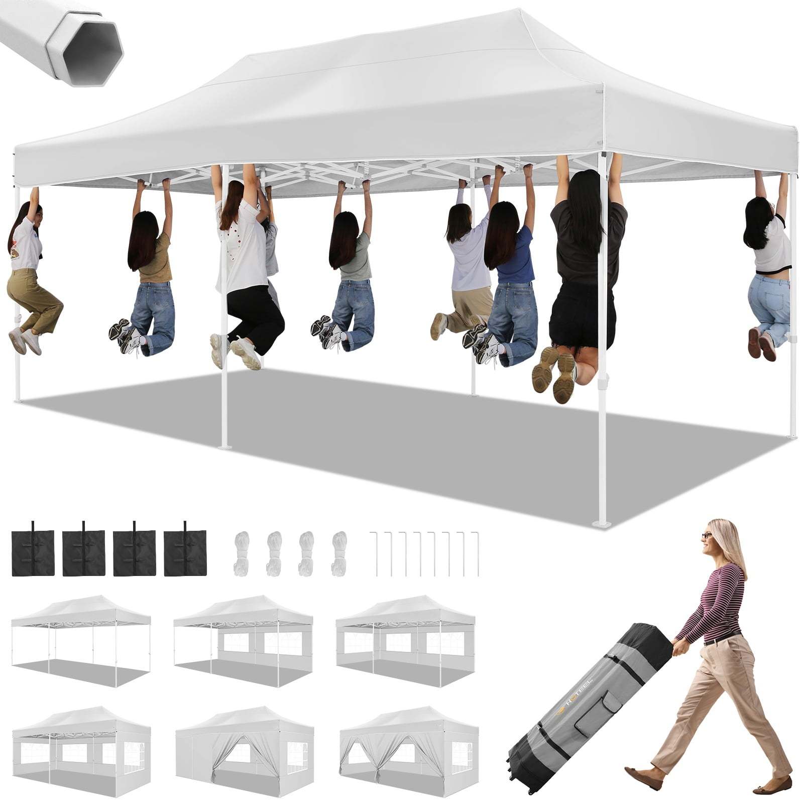 10'x20' Pop up Canopy Tent Heavy Duty Party Tent with 6 Removable Sidewalls, Outdoor Waterproof & Party Wedding Gazebo with Roller Bag, 4 Sandbag