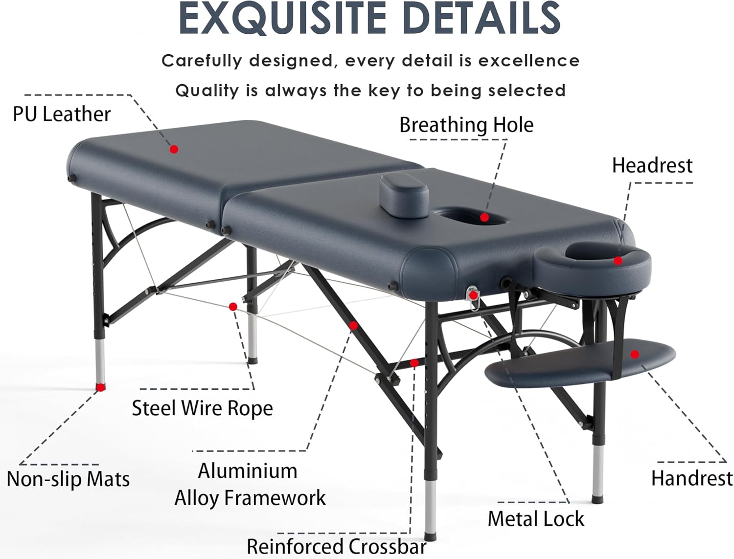 CLORIS - Mesa de masaje profesional de 84 pulgadas, portátil, 2 plegables, ligera, para spa, cama de tatuaje, altura ajustable con bolsa de transporte y pierna de aluminio que soporta hasta 1000