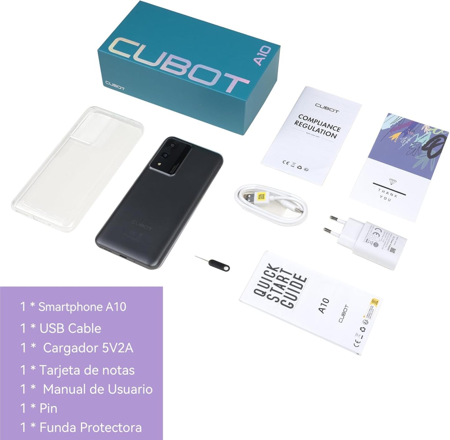 CUBOT Celular A10, Android 14 Smartphone Desbloqueado con Batería de 5100mAh,12(4+8 Extendido) GB RAM 128GB ROM,6.56" HD+ Pantalla Teléfono 48MP Principal Cámara,90Hz/5G WiFi/Face ID