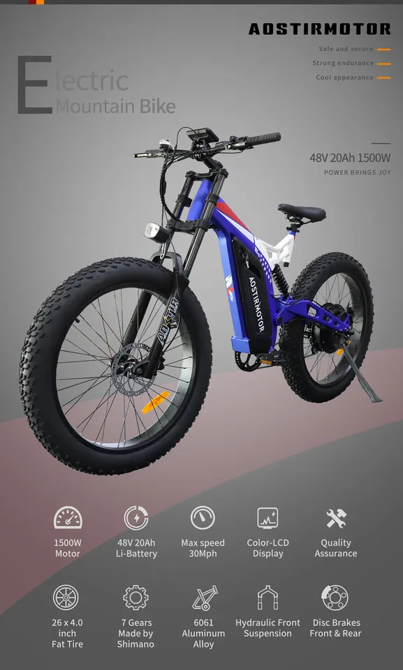26"E-Bike 1500W 48V20AH Electric Bike Mountain Bicycle Fat Tire Full Suspension-clavo