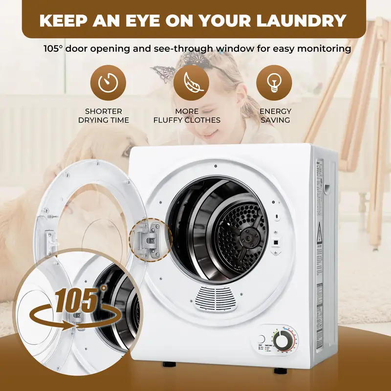  r de Ropa Port&aacute;til de 110V 850W,  r de Ropa de Lavander&iacute;a Compacto de 1.6 pies c&uacute;bicos con Carga Frontal de Acero Inoxidable, M&aacute;quina de   El&eacute;ctrica con Tubo de Acero Inoxidable para Apartamentos, RVs, Dormitorios,   y Control   detalles 3