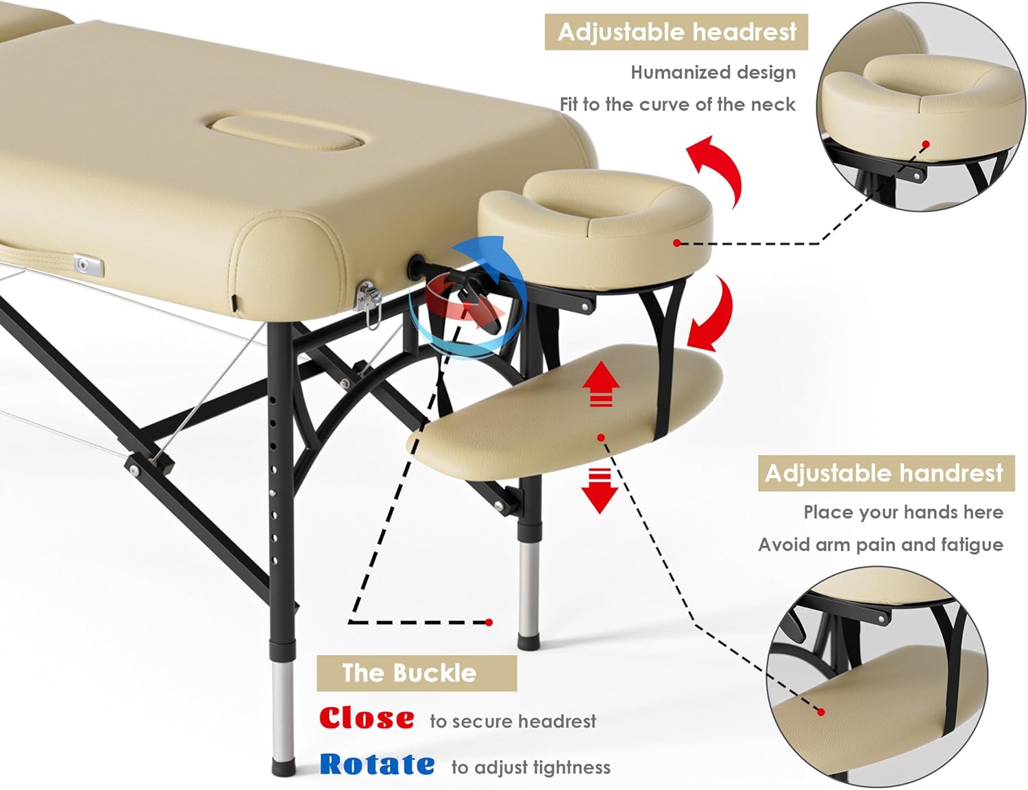 CLORIS - Mesa de masaje profesional de 84 pulgadas, portátil, 2 plegables, ligera, para spa, cama de tatuaje, altura ajustable con bolsa de transporte y pierna de aluminio que soporta hasta 1000