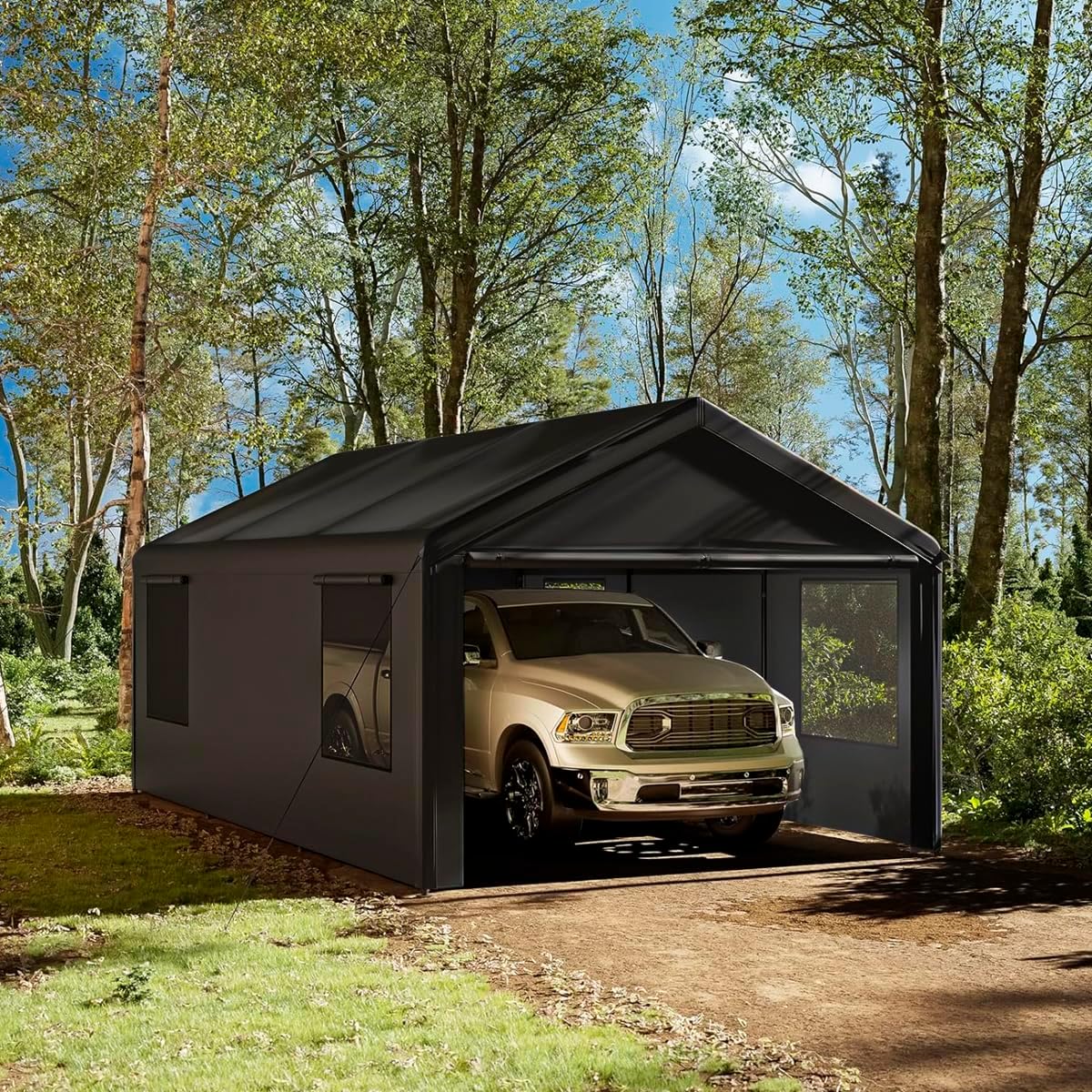 Carpa Armable para Auto 6x3 m con Paredes Laterales | Toldo Reforzado de Acero Galvanizado | Resistente al Sol y Lluvia | Ideal para Jardín, Eventos o Almacén | Fácil de Montar | Color Beige