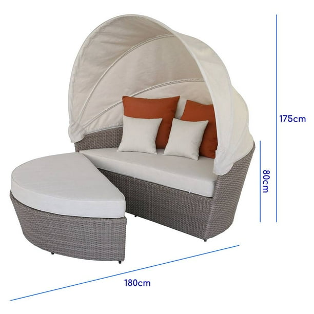 Sofá Lounge para Exterior Importado Tipo Mimbre con Toldo Retráctil