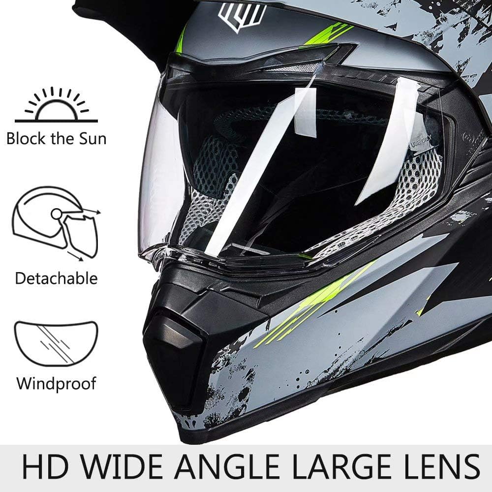 ILM - Casco deportivo doble para motocicleta, visor para el sol, casco para todoterreno, motocross, certificado por el DOT.