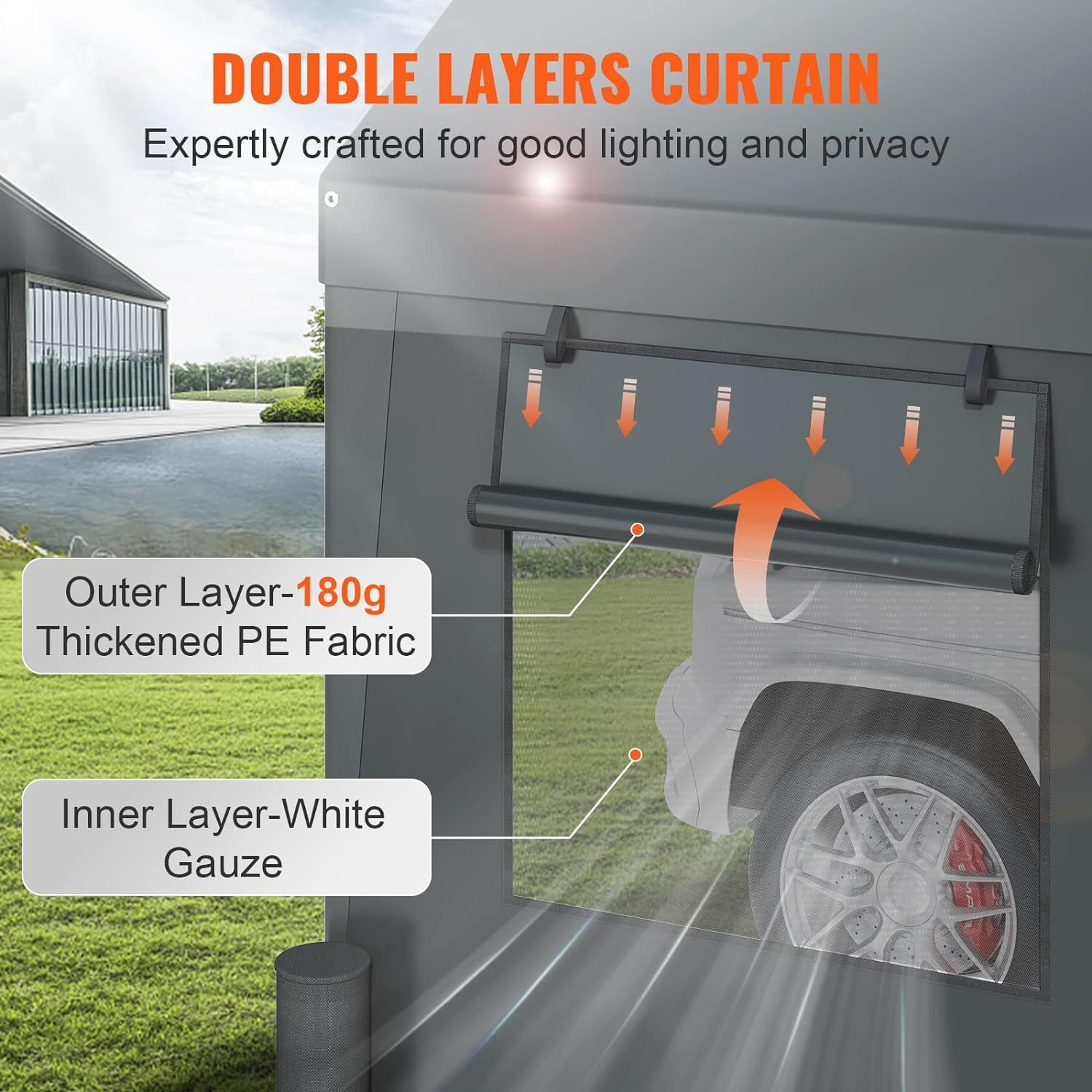 VEVOR Carport - Toldo de Acero Resistente de 10 x 20 pies, cochera portátil con 4 Bolsas de Arena, Ventanas ventiladas enrollables y Pared Lateral extraíble, Lona para Todas Las Estaciones para