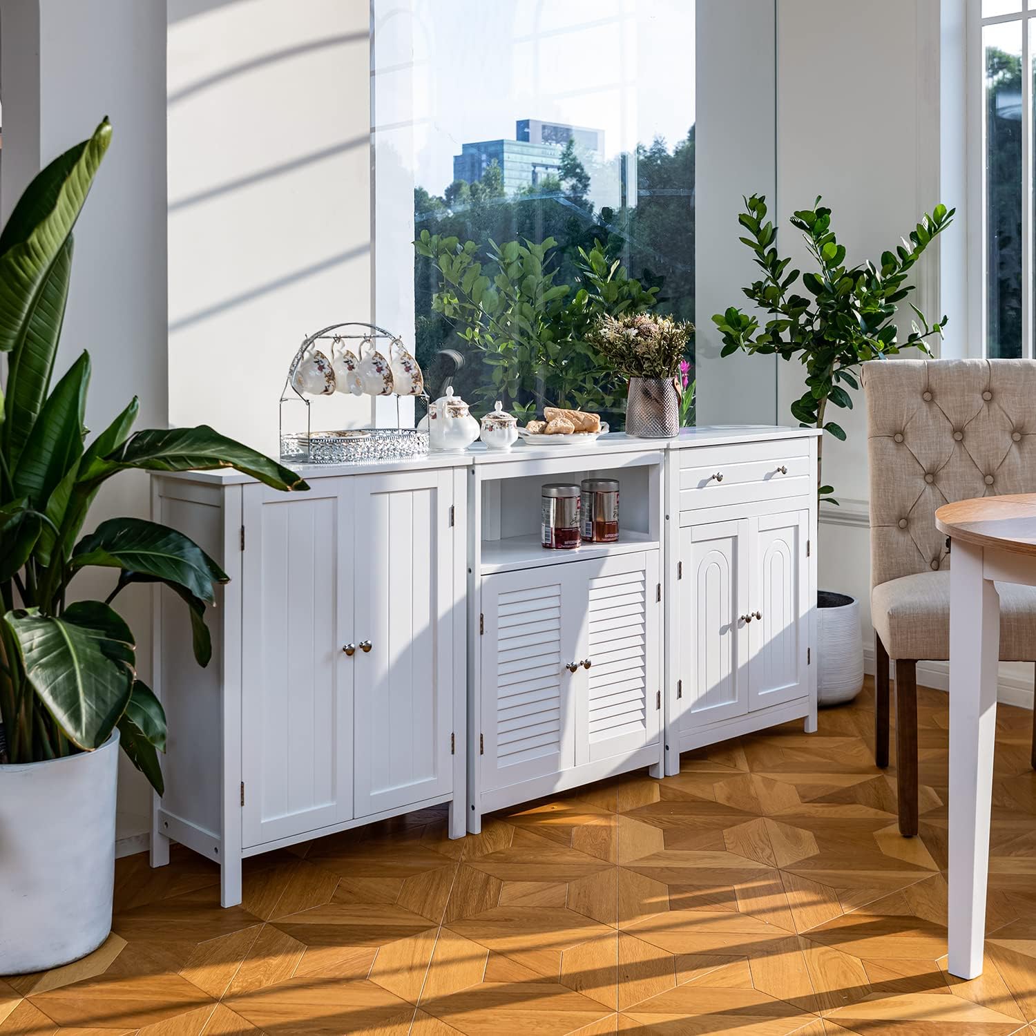 Gabinete de Almacenamiento para Piso de Baño con Puerta Doble, Estante Ajustable, para Baño, Sala de Estar, Cocina, Estilo Nórdico Escandinavo, Fácil Montaje