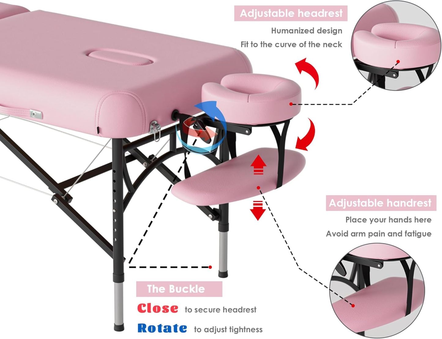 CLORIS - Mesa de masaje profesional de 84 pulgadas, portátil, 2 plegables, ligera, para spa, cama de tatuaje, altura ajustable con bolsa de transporte y pierna de aluminio que soporta hasta 1000