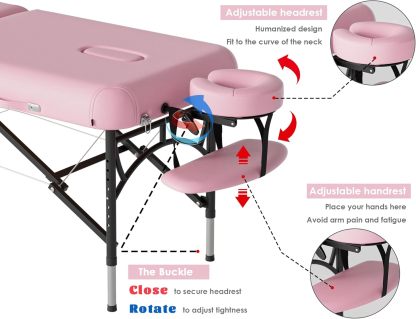 CLORIS - Mesa de masaje profesional de 84 pulgadas, portátil, 2 plegables, ligera, para spa, cama de tatuaje, altura ajustable con bolsa de transporte y pierna de aluminio que soporta hasta 1000