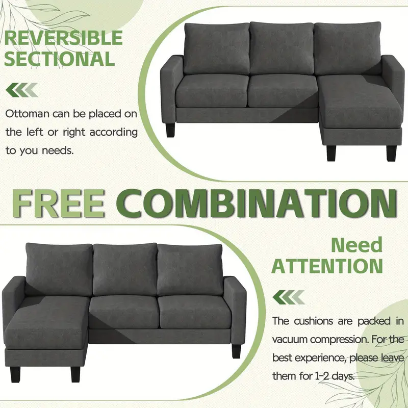 Sof&aacute;   convertible, sof&aacute; de 3 plazas en forma de   tela de lino,   m&oacute;vil Sof&aacute; peque&ntilde;o para apartamentos peque&ntilde;os,   y oficina (gris oscuro) detalles 0