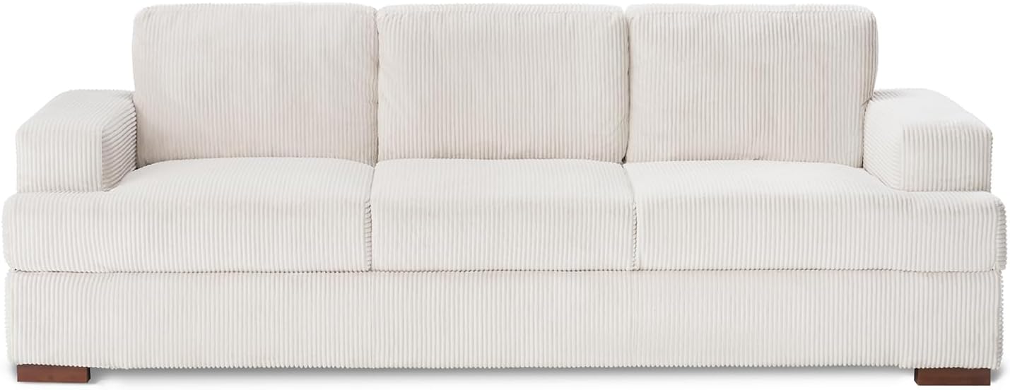 VanAcc Sofá de 89 pulgadas, cómodo sofá con asientos extra profundos, sofá de 3 plazas, sofá moderno, sofá para sala de estar, departamento, bouclé blanco