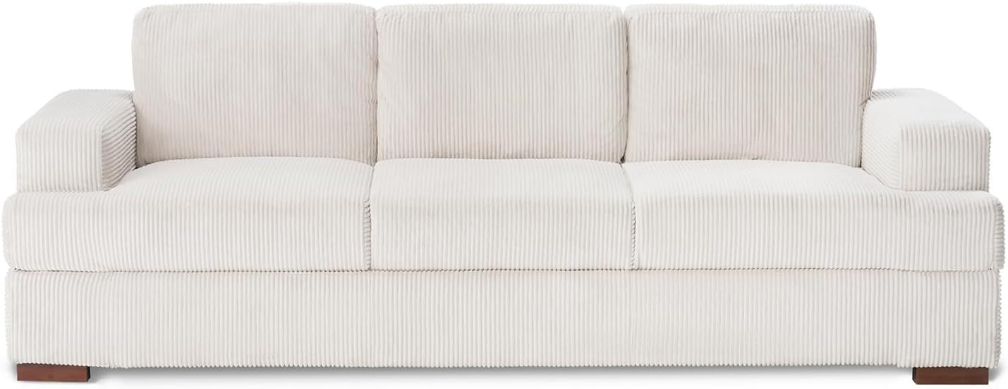VanAcc Sofá de 89 pulgadas, cómodo sofá con asientos extra profundos, sofá de 3 plazas, sofá moderno, sofá para sala de estar, departamento, bouclé blanco