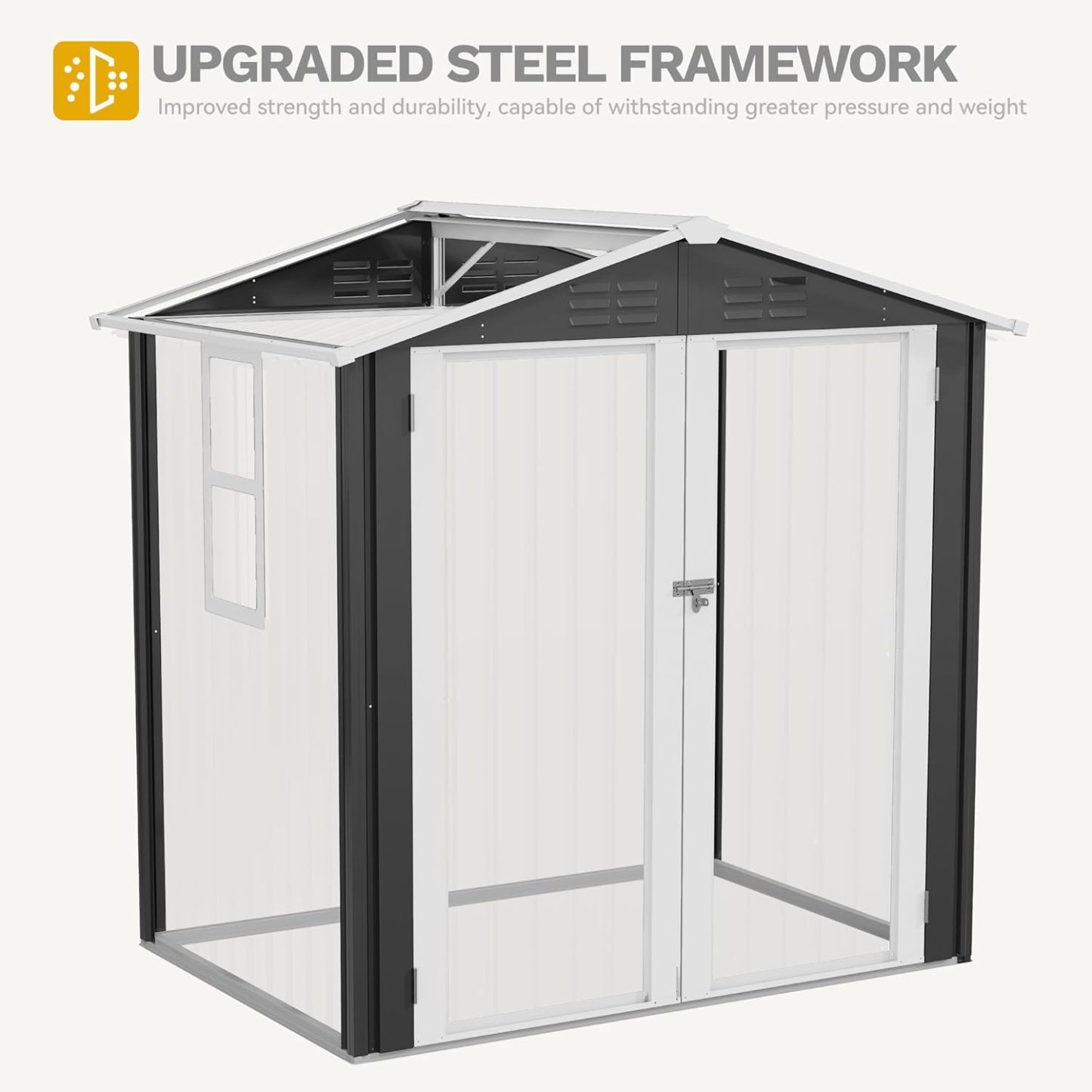 DWVO - Cobertizo de Almacenamiento para Exteriores con Ventana, 6 x 4 pies con Cerradura de Metal con Techo Inclinado para Herramientas, Bicicletas, Ideal para Patio Trasero, Patio, cochera, césped