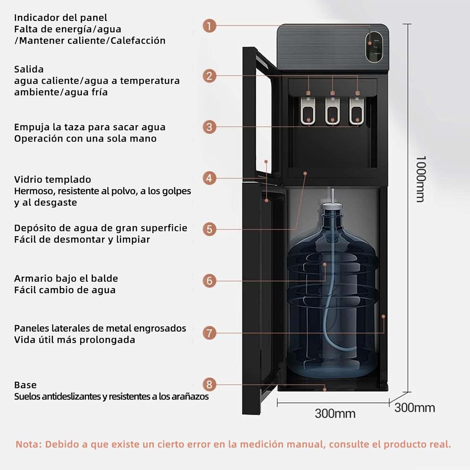 Despachador de Agua Garrafon Oculto 3 Ajustes de Temperatura Dispensador de Agua-Caliente Fría y A gua de la Habitación Dispensador de AG UA de Acero Apto para Botellas de 18.5 L (Gris)