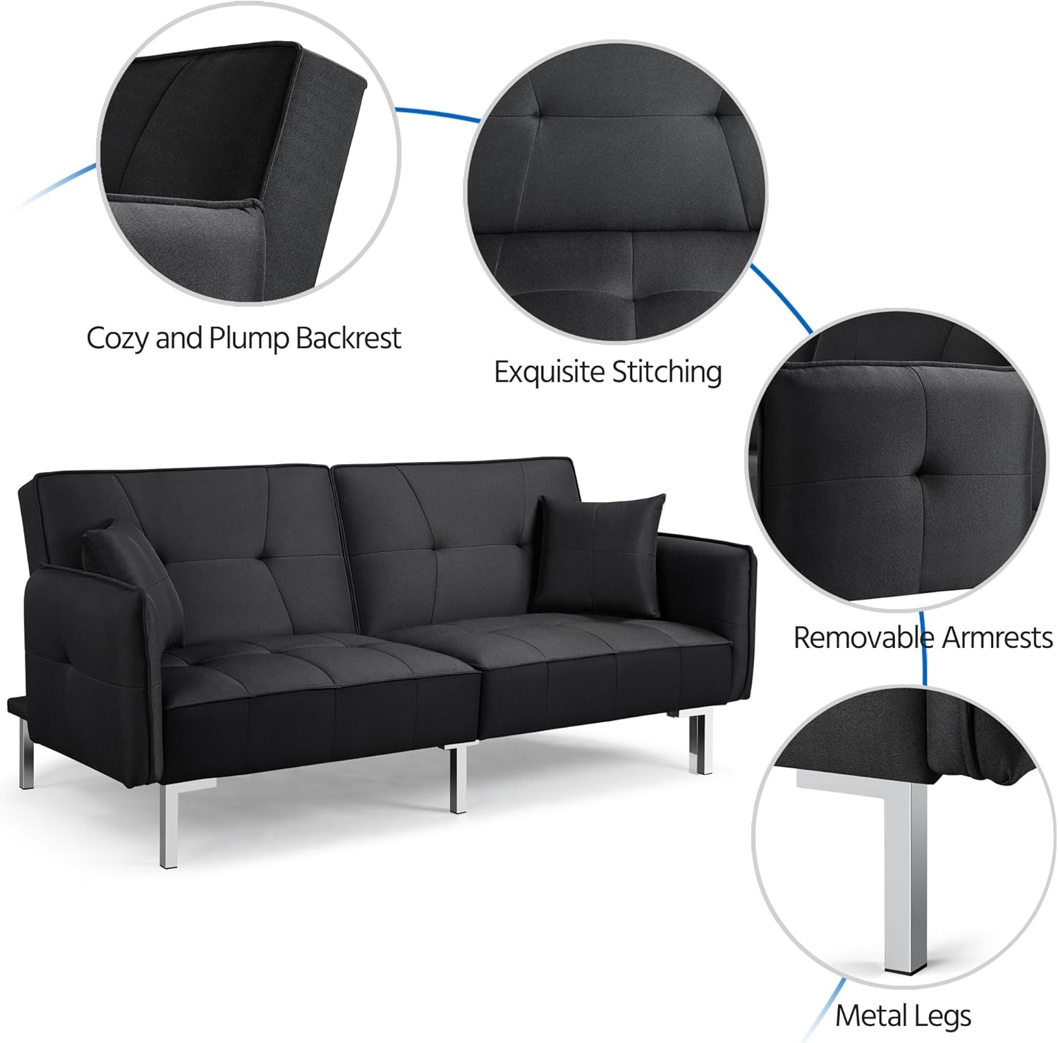 Yaheetech Sofá Cama Convertible Moderno futón sofás, Cama Plegable y Abajo, Tela de Lino reclinable para Sala de Estar, Color Gris