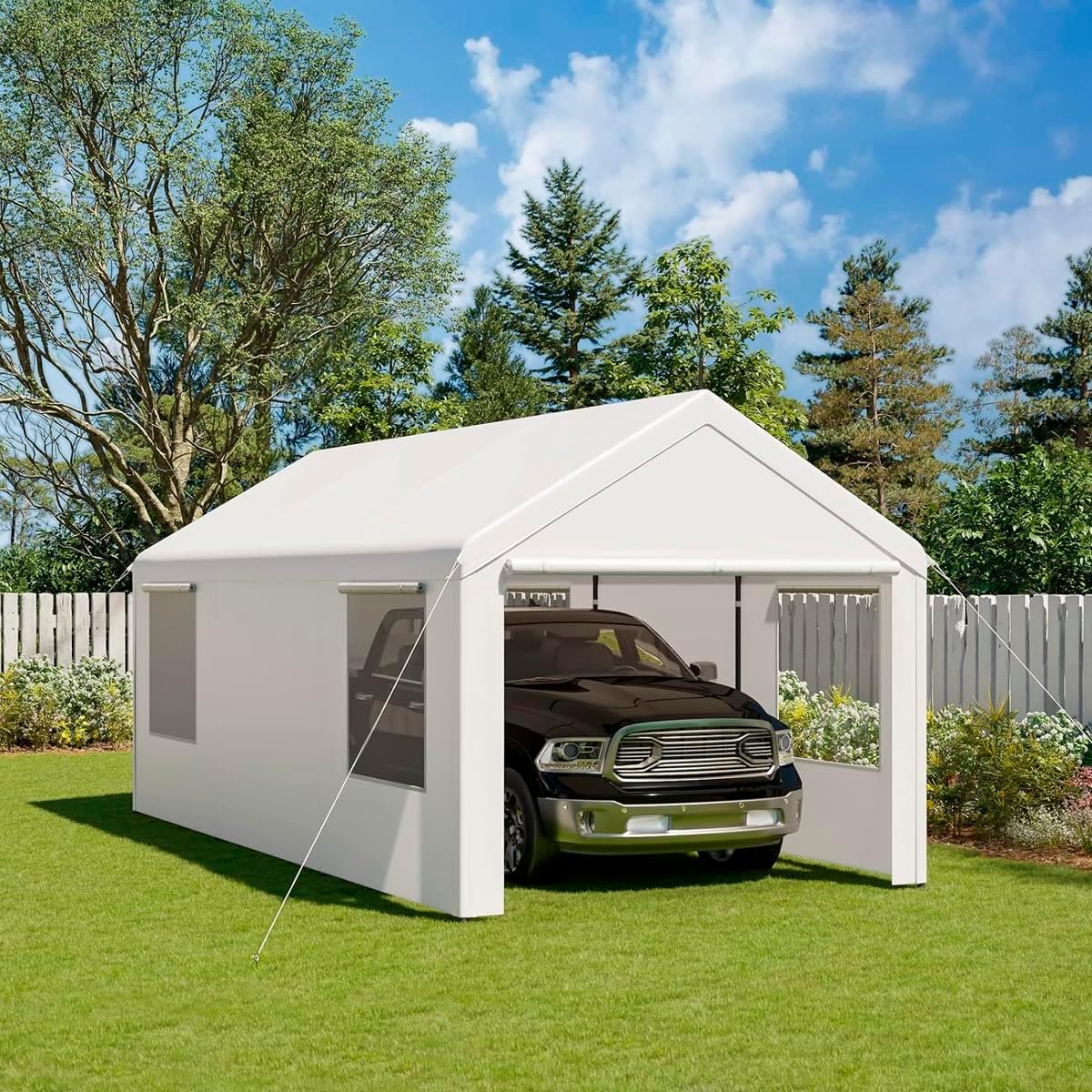 Carpa Armable para Auto 6x3 m con Paredes Laterales | Toldo Reforzado de Acero Galvanizado | Resistente al Sol y Lluvia | Ideal para Jardín, Eventos o Almacén | Fácil de Montar | Color Beige
