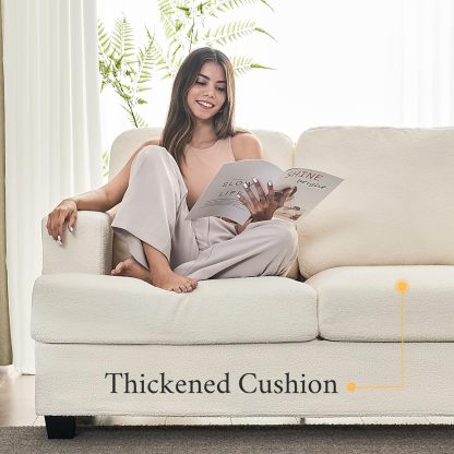 VanAcc Sofá de 89 pulgadas, cómodo sofá con asientos extra profundos, sofá de 3 plazas, sofá moderno, sofá para sala de estar, departamento, bouclé blanco