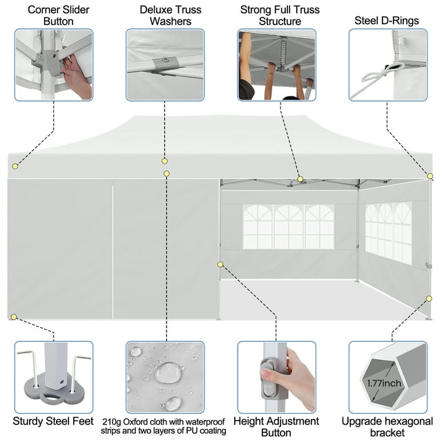 10'x20' Pop up Canopy Tent Heavy Duty Party Tent with 6 Removable Sidewalls, Outdoor Waterproof & Party Wedding Gazebo with Roller Bag, 4 Sandbag