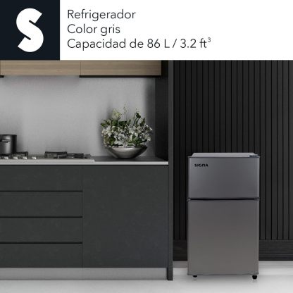 SIGNA Mini Refrigerador 86L (3 pies cubicos) Frigobar Compacto Silver Refrigerador Pequeño Con congelador de Acero Inoxidable Ideal Para Espacios Pequeños Frigobar Mini Multifuncional