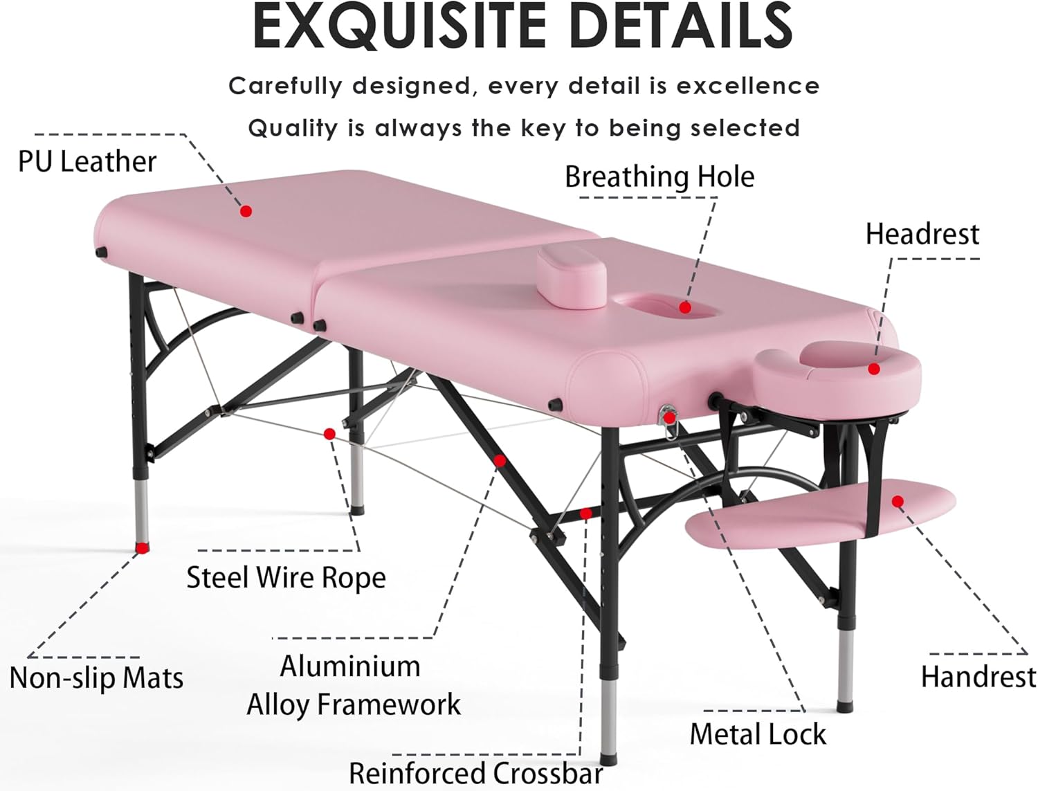 CLORIS - Mesa de masaje profesional de 84 pulgadas, portátil, 2 plegables, ligera, para spa, cama de tatuaje, altura ajustable con bolsa de transporte y pierna de aluminio que soporta hasta 1000