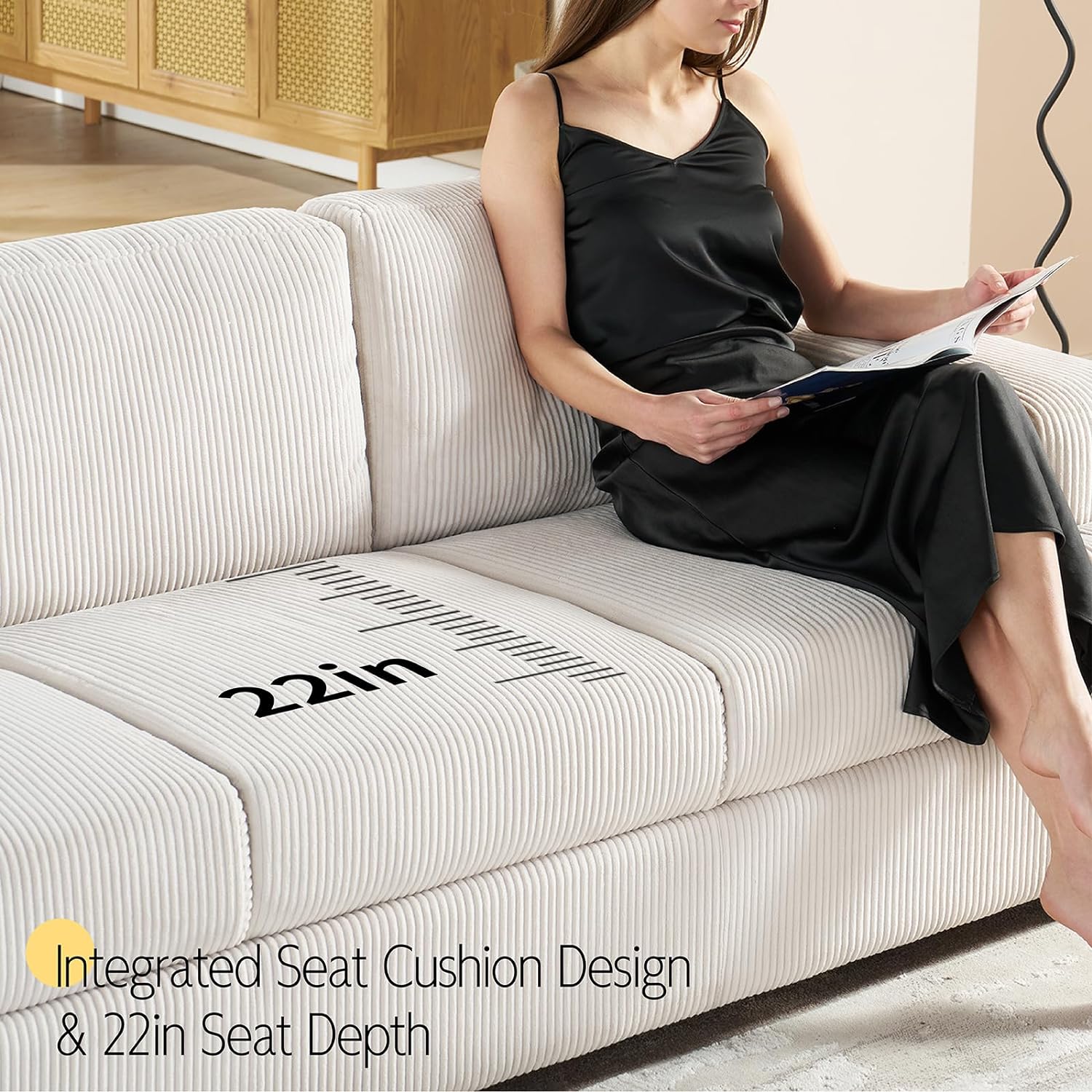 VanAcc Sofá de 89 pulgadas, cómodo sofá con asientos extra profundos, sofá de 3 plazas, sofá moderno, sofá para sala de estar, departamento, bouclé blanco