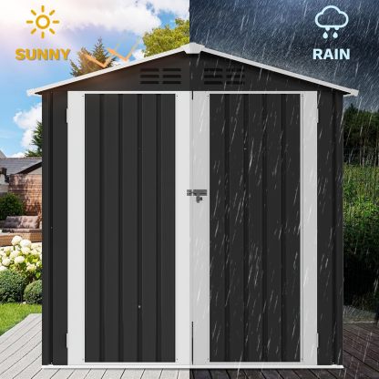 DWVO - Cobertizo de Almacenamiento para Exteriores con Ventana, 6 x 4 pies con Cerradura de Metal con Techo Inclinado para Herramientas, Bicicletas, Ideal para Patio Trasero, Patio, cochera, césped