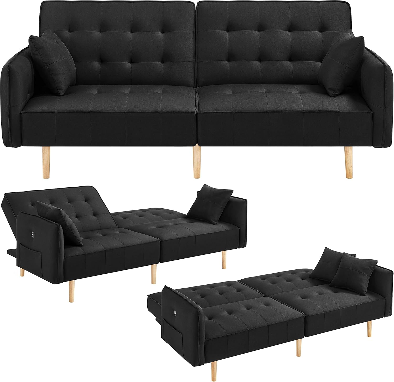 Yaheetech Sofá Cama Convertible Moderno futón sofás, Cama Plegable y Abajo, Tela de Lino reclinable para Sala de Estar, Color Gris