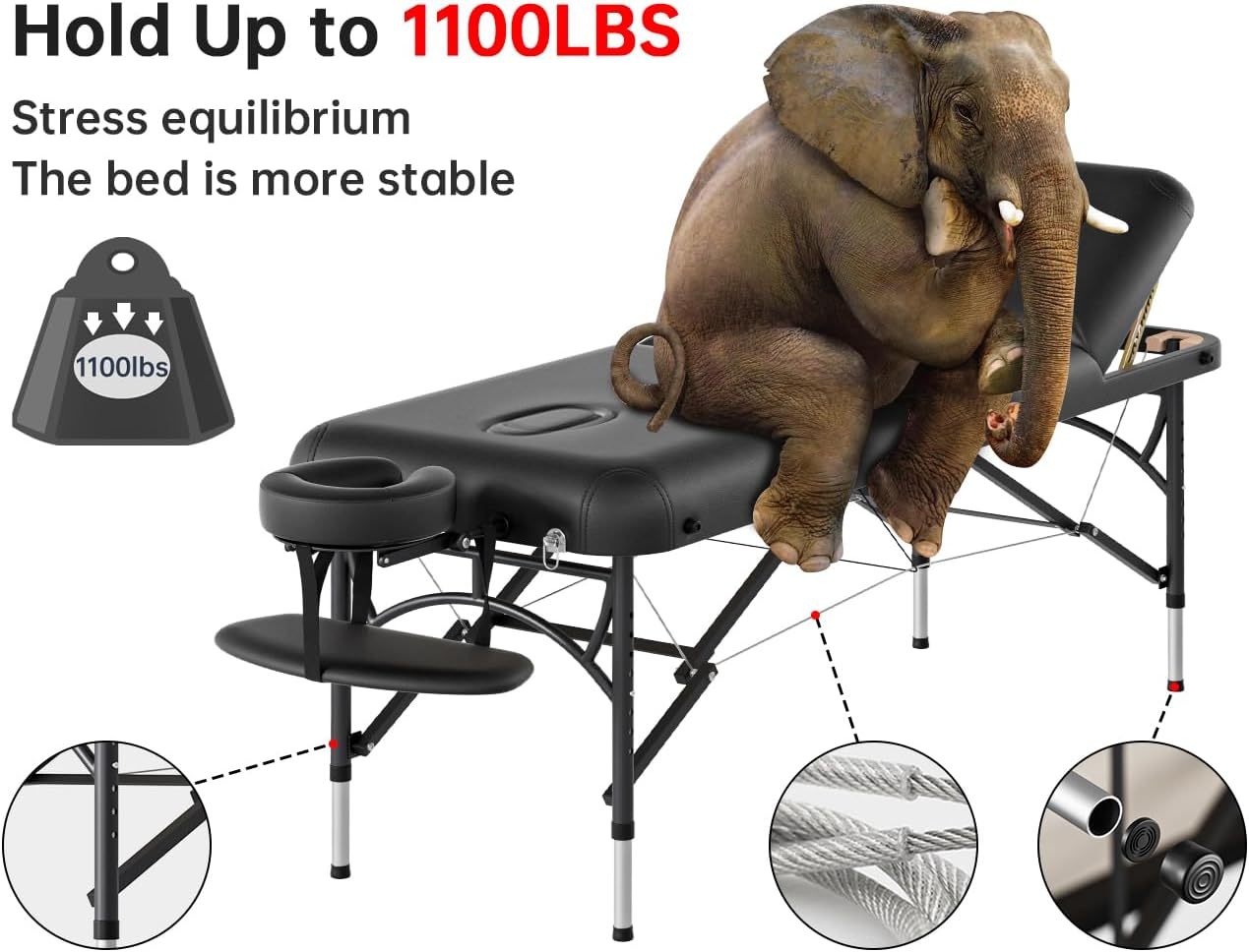 CLORIS - Mesa de masaje profesional de 84 pulgadas, portátil, 2 plegables, ligera, para spa, cama de tatuaje, altura ajustable con bolsa de transporte y pierna de aluminio que soporta hasta 1000