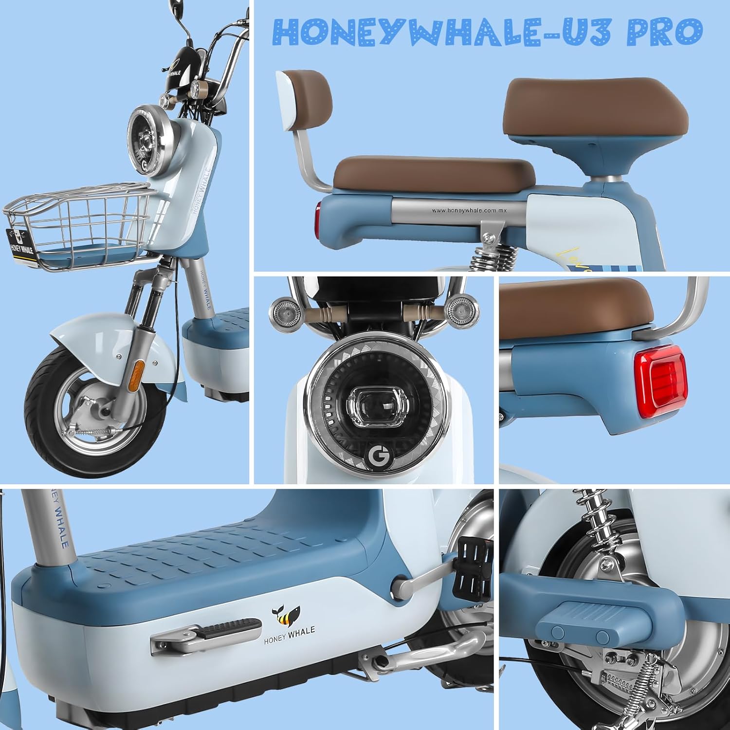 HONEYWHALE U3 PRO Bicicleta Electrica para Adultos, Moto Electrica con Alarma, Potencia Motor 650W-Max, Velocidad 31KM/H-Max, Autonomia 60KM, Bateria 20AH de Gran Capacidad