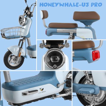 HONEYWHALE U3 PRO Bicicleta Electrica para Adultos, Moto Electrica con Alarma, Potencia Motor 650W-Max, Velocidad 31KM/H-Max, Autonomia 60KM, Bateria 20AH de Gran Capacidad