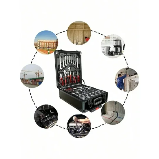 Arcwares 799pcs Aluminum Trolley Case Tool Set Silver, House Repair Kit Set, Household Hand Tool Set, with Tool Belt,Gift on Father's Day (Black)