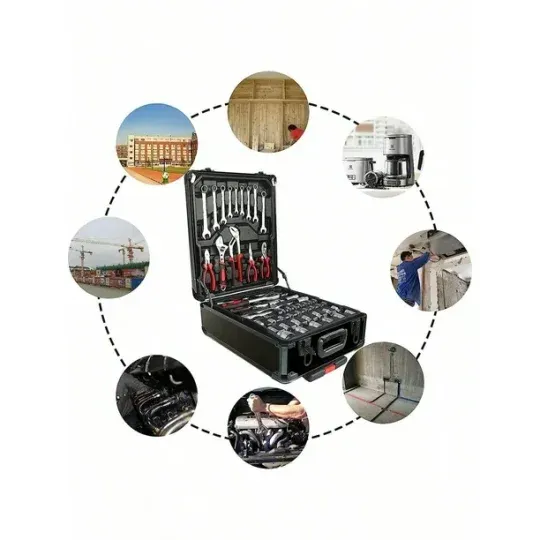Arcwares 799pcs Aluminum Trolley Case Tool Set Silver, House Repair Kit Set, Household Hand Tool Set, with Tool Belt,Gift on Father's Day (Black)