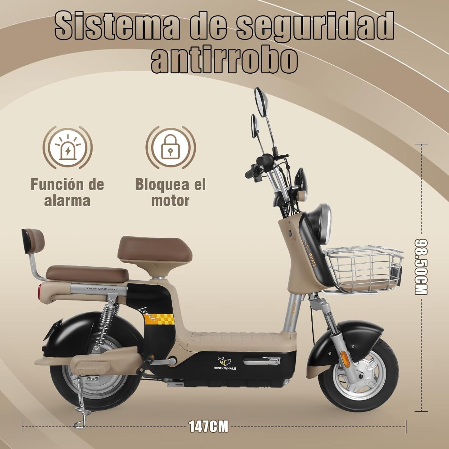 HONEYWHALE U3 PRO Bicicleta Electrica para Adultos, Moto Electrica con Alarma, Potencia Motor 650W-Max, Velocidad 31KM/H-Max, Autonomia 60KM, Bateria 20AH de Gran Capacidad