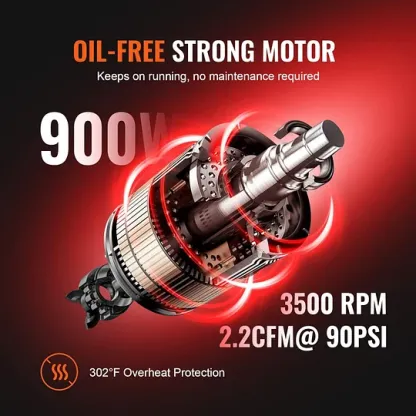 Compresor de aire VEVOR de 4.8 galones, 1.2 HP 2.2 CFM @90PSI tanque de compresor de aire última intervensión de aceite y máx. Compresor ultra silencioso de 70 dB de presión de 116 PSI para reparación-trapo
