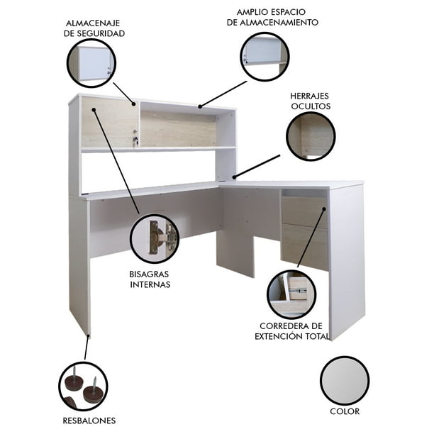 Escritorio En L Para Computadora SELINN Con Cajones