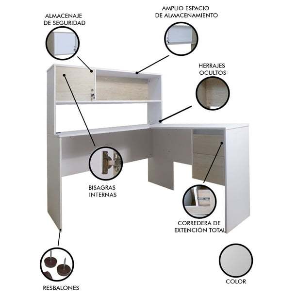 Escritorio En L Para Computadora SELINN Con Cajones