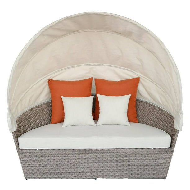 Sofá Lounge para Exterior Importado Tipo Mimbre con Toldo Retráctil