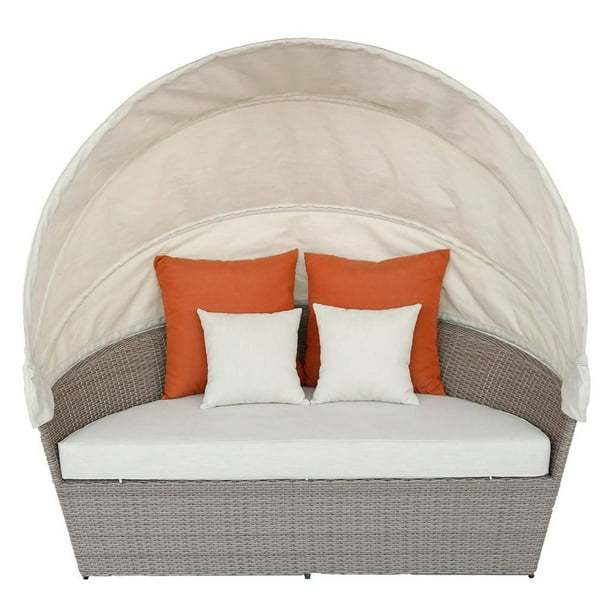 Sofá Lounge para Exterior Importado Tipo Mimbre con Toldo Retráctil