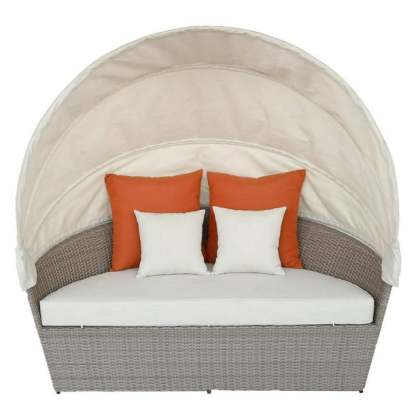 Sofá Lounge para Exterior Importado Tipo Mimbre con Toldo Retráctil