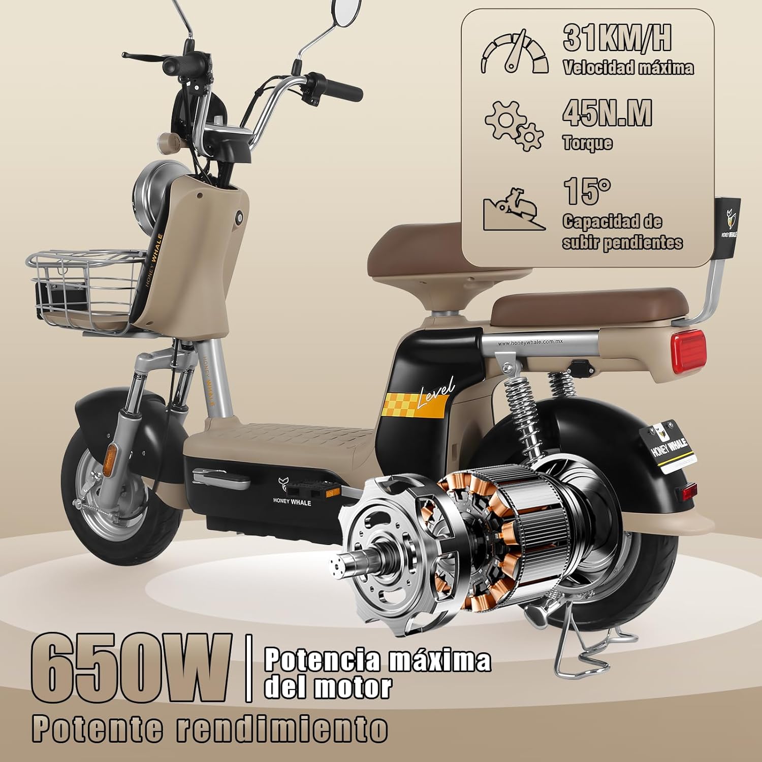 HONEYWHALE U3 PRO Bicicleta Electrica para Adultos, Moto Electrica con Alarma, Potencia Motor 650W-Max, Velocidad 31KM/H-Max, Autonomia 60KM, Bateria 20AH de Gran Capacidad
