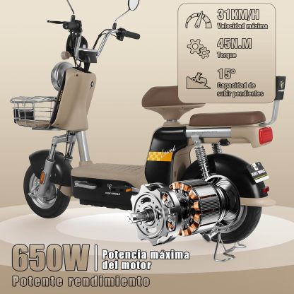 HONEYWHALE U3 PRO Bicicleta Electrica para Adultos, Moto Electrica con Alarma, Potencia Motor 650W-Max, Velocidad 31KM/H-Max, Autonomia 60KM, Bateria 20AH de Gran Capacidad